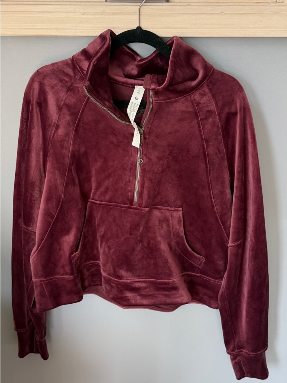 Women’s Lululemon Half-Zip Velevt Scuba Pullover Hoodie - Burgundy M/L Cropped